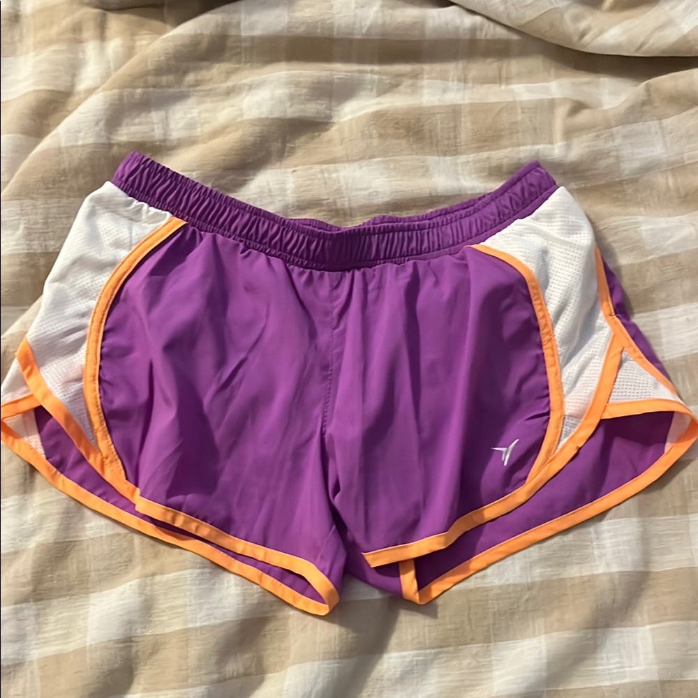 Old Navy Purple and White Athletic Shorts with Elastic Waistband
